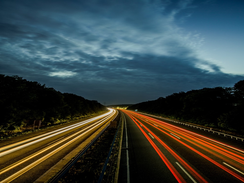 Lighted up highway at night